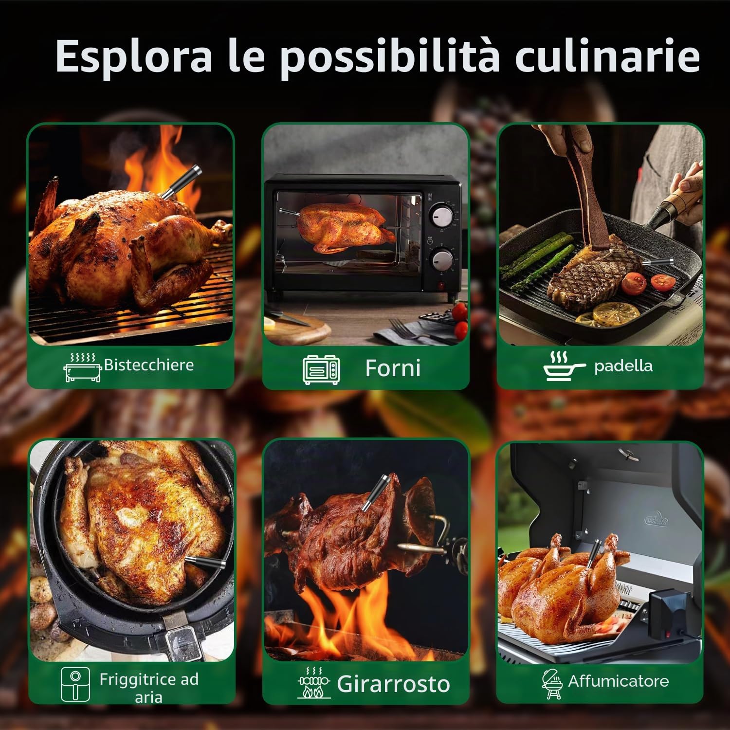 Termometro per carne senza fili Bluetooth con 2 sonde, display LCD, controllo tramite APP, termometro per griglia per BBQ, griglia, affumicatore, forno, cucina, BF-40