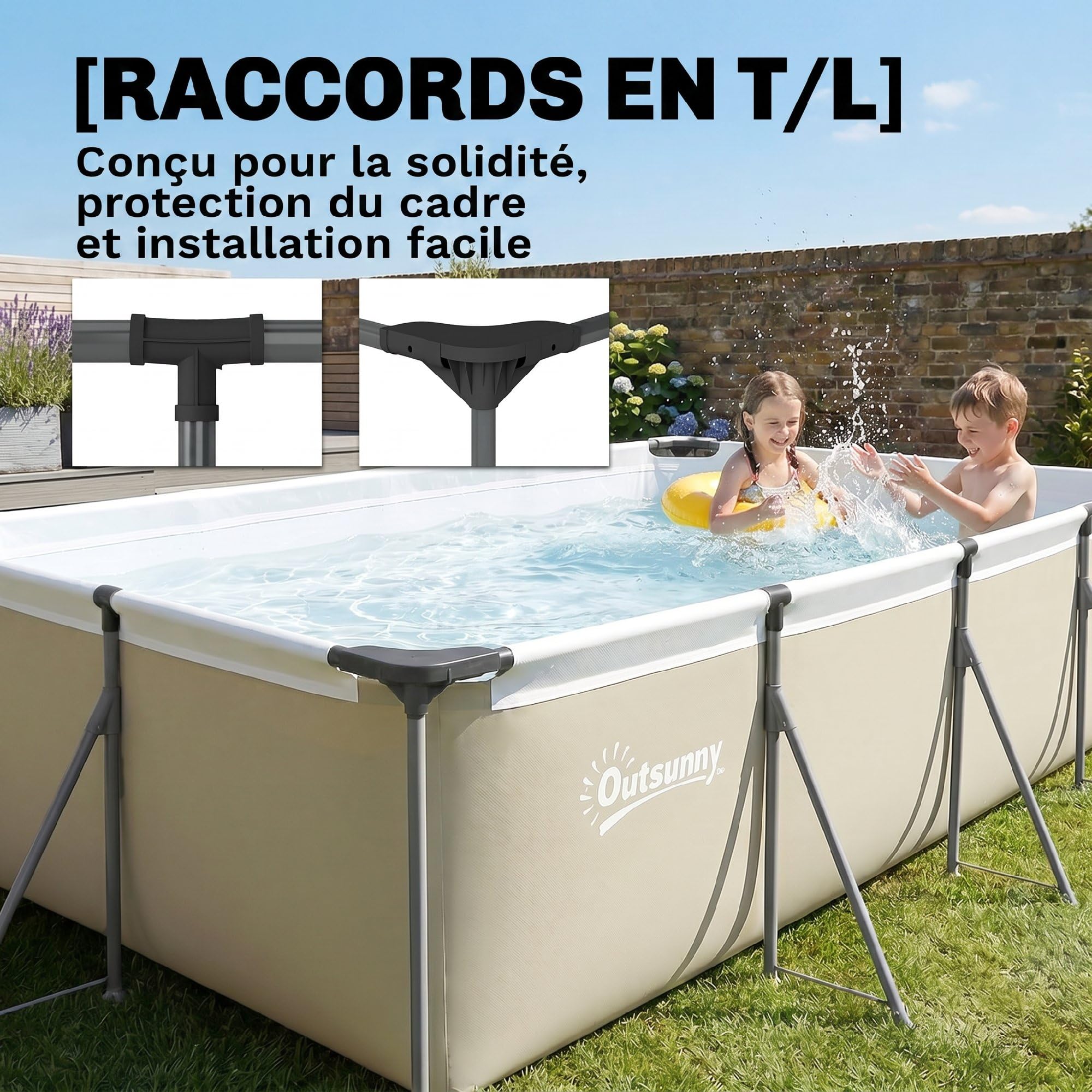 Outsunny Piscine Tubulaire Rectangulaire 394,5x208,3x80,5 cm 6075 L Gris | Nouvelle Structure Stable Antirouille, Piscine Hors Sol Famille De Jardin, Bassin PVC Triple Couche, Montage Facile