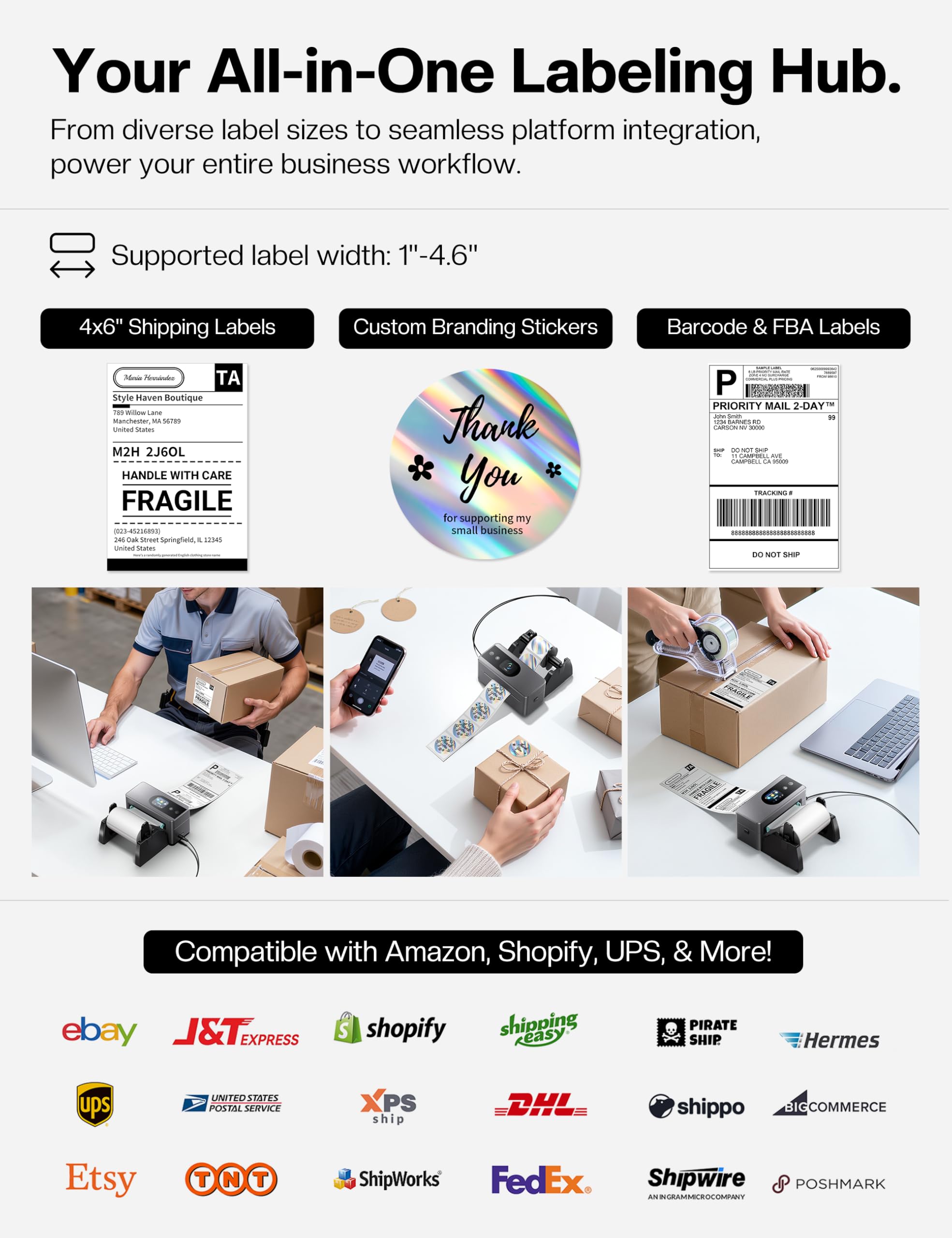 Phomemo Stampante Etichette Spedizione con Schermo Touchscreen, Stampante Etichette Adesive Bluetooth Spedizioni, Stampante Termica Etichette Compatibile con Amazon, Vinted, DHL, Etsy e UPS