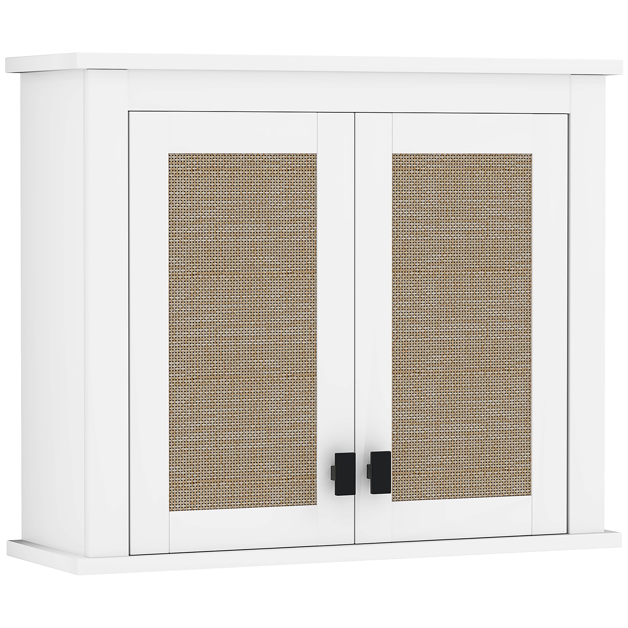 HOMCOM Armario de Pared para Baño Mueble Baño Suspendido 60 cm Blanco | 2 Puertas de Ratán PE, Estante Ajustable, Multiusos, 60x19,5x49,4 cm