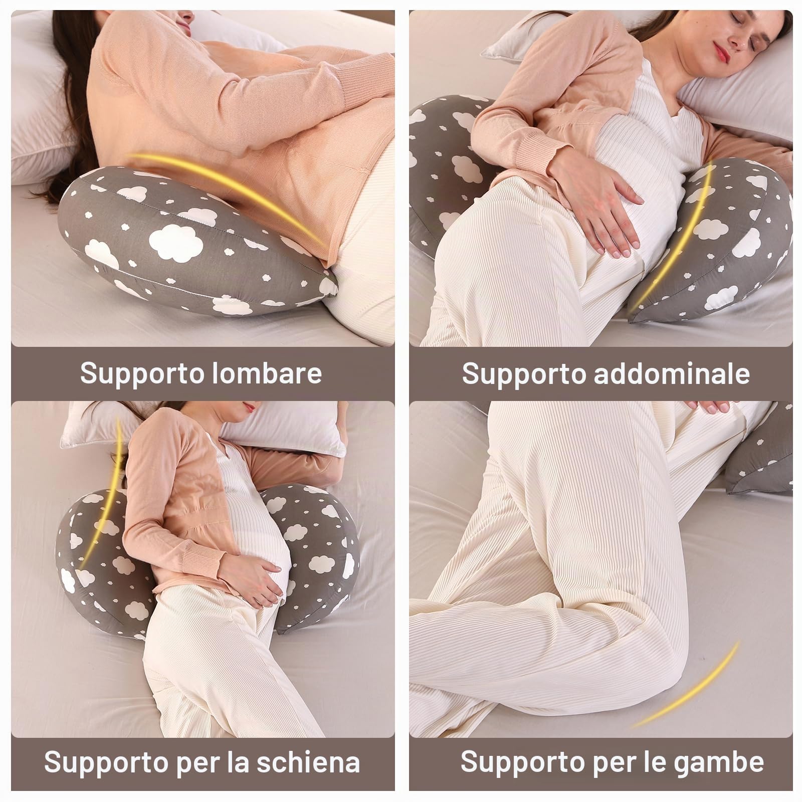 SHANNA Cuscino Gravidanza per Dormire, Cuscino allattamento e Gravidanza, NUOVO Cuscino Comfort Regolabile per Tutto Il Corpo, Maternità e Cuscino Supporto, Fodera Rimovibile e Lavabile (Gris Oscuro)
