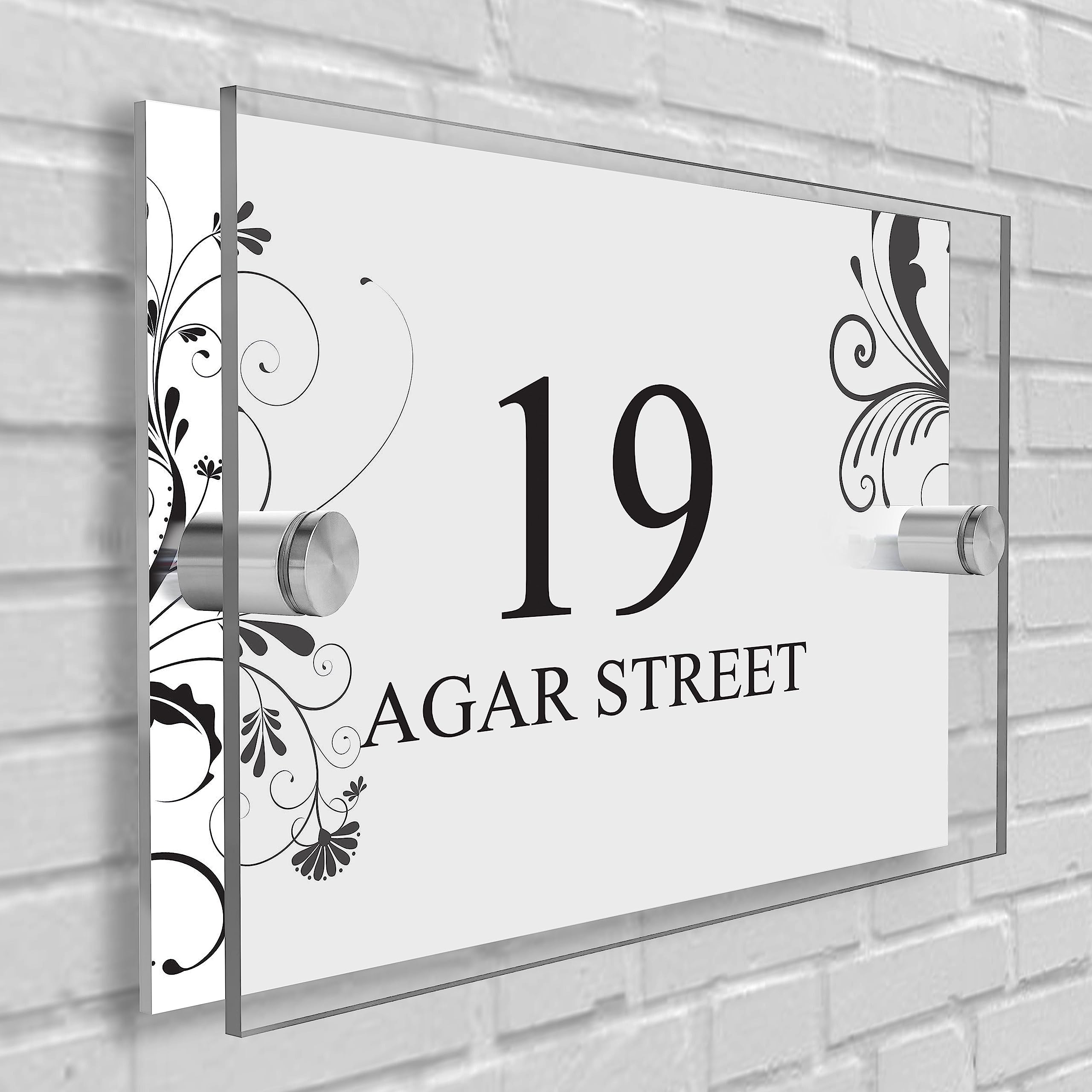 House Sign Plaque Personalised Door Number Street Glasss Effect Acrylic I House signs personalised door number plaque for wall outside I Rectangle Shape (Design 13)