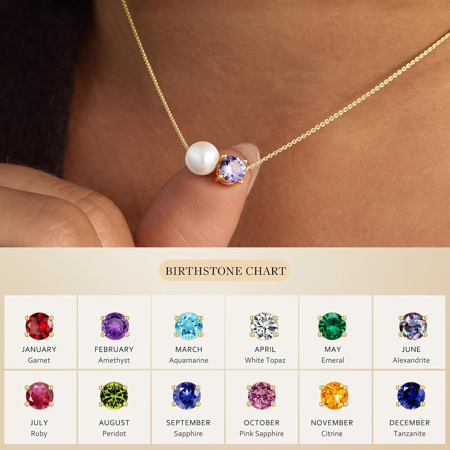 Turandoss Birthstone Necklaces for Women Girls Trendy, Dainty 14K Gold Plated Created Pearl 12 Months Round Birthstone Necklaces Birthday Gifts Jewelry for Teen Girls - Image 5