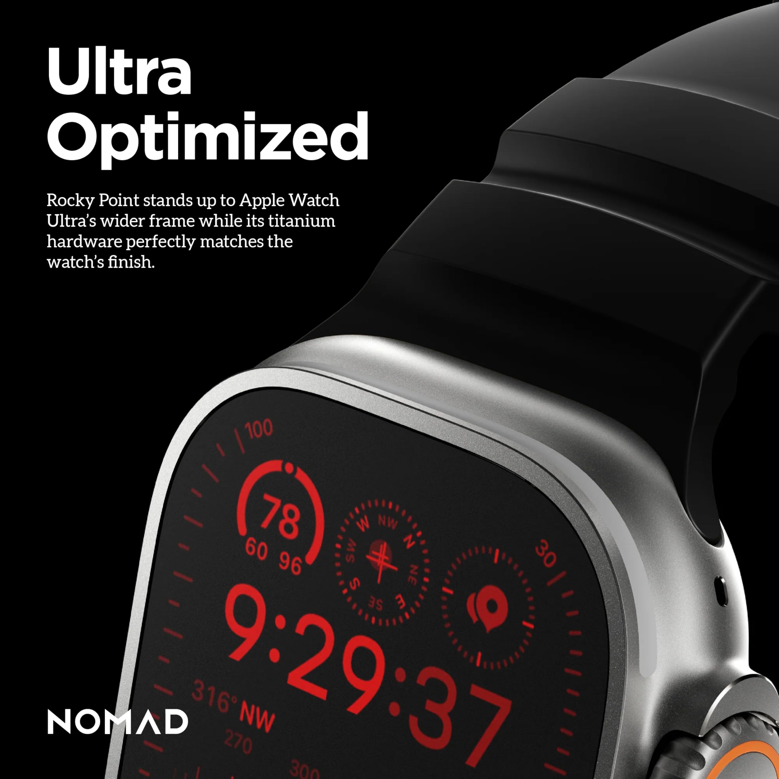 NOMAD Rocky Point Band | für Apple Watch 42/44/45/49 mm |ultimative leistungsstarke Uhrenarmband I Carbon Black Connector Natural