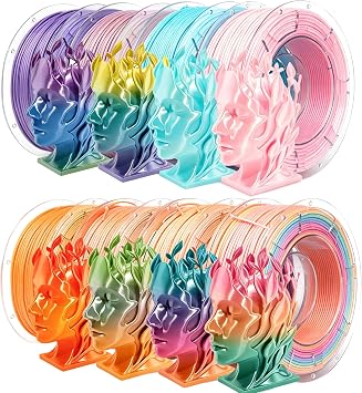 8Pcs Multicolor 3D Printer Filament Bundle 1.75mm Silk Rainbow PLA+ Filament, Clog- Free & Glossy Silky Texture Filament, Accuracy +/- 0.03mm, Fit Most FDM Printers, 200g Spool x 8