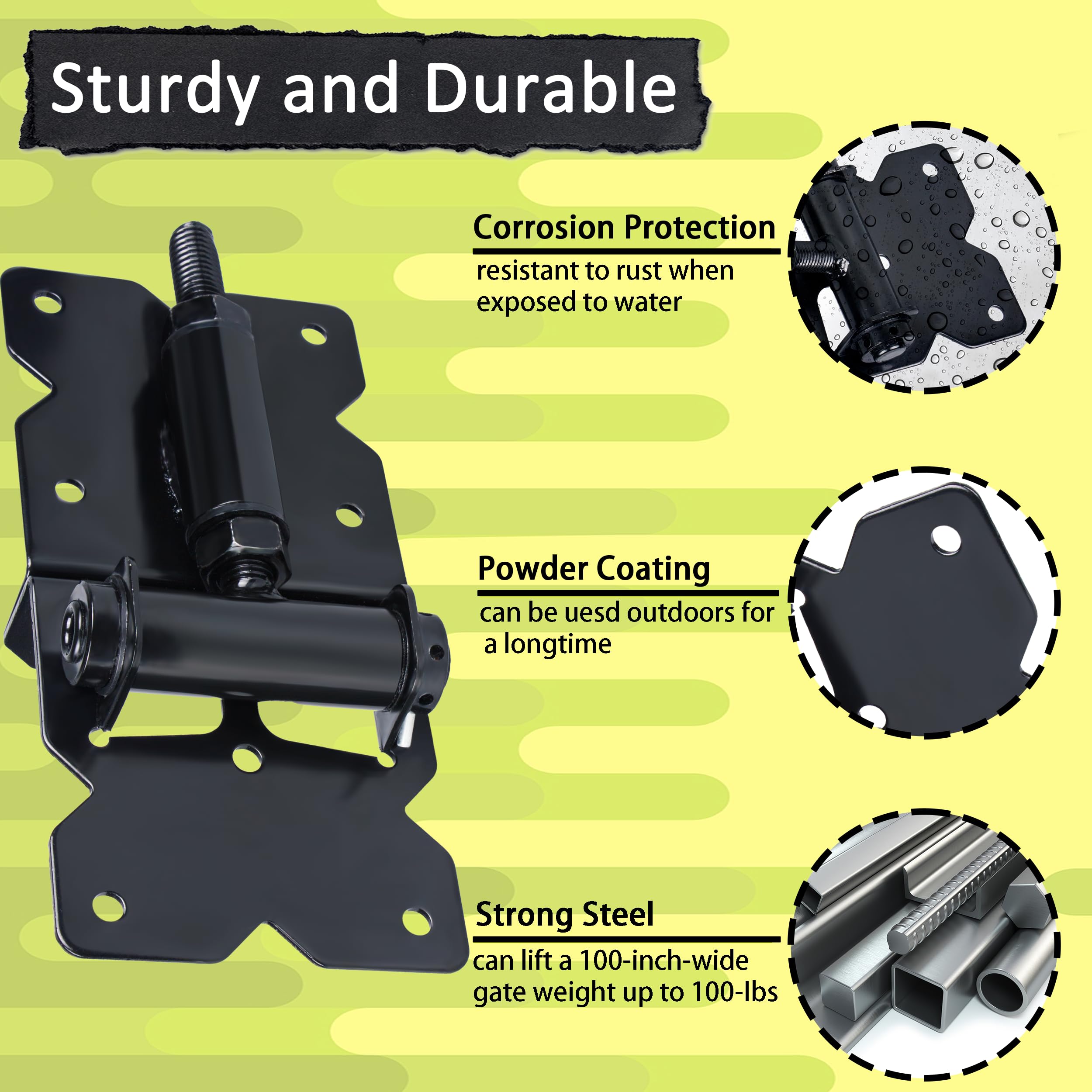 Auxdee 90 Degree Self Closing Heavy Duty Gate Hinges, Gate Hardware Kit With Installation Screws And Swing Adjuster Tool, Black Adjustable Baby Gate - View #9