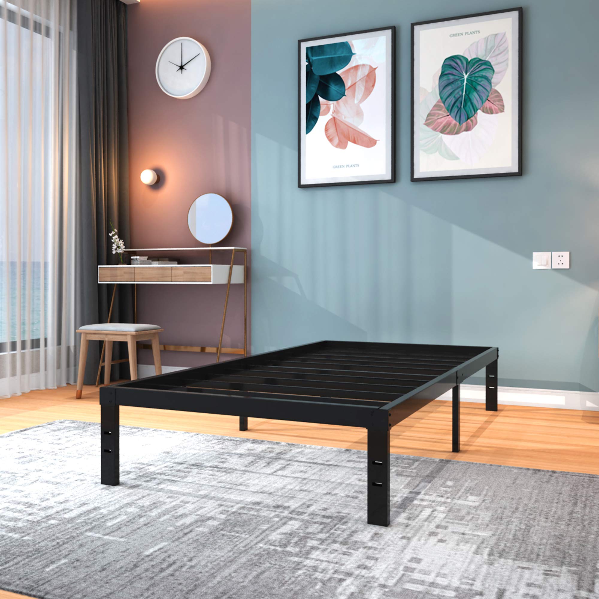 Twin XL Bed Frame Mattress Foundation-14 Inch High Platform Base/ Hold up to 3500lb/No Box Spring Needed/ Noise Free/ Non- Slipping