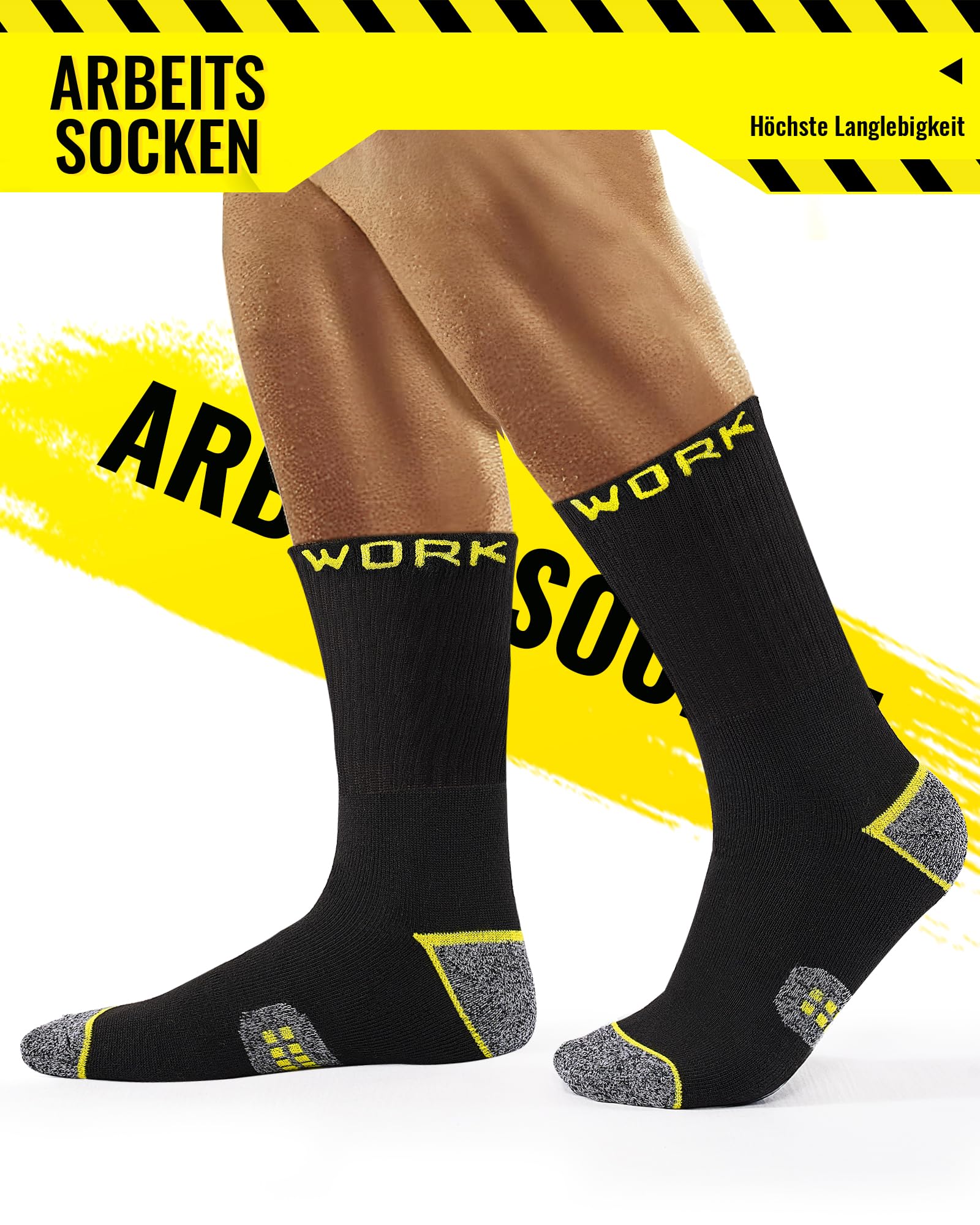 10 Paar Arbeitssocken Herren Socken, Gepolsterte Verstärkte WORK Socken, Atmungsaktiv Funktionssocken mit Komfortbund, Lange Work Socks - 3
