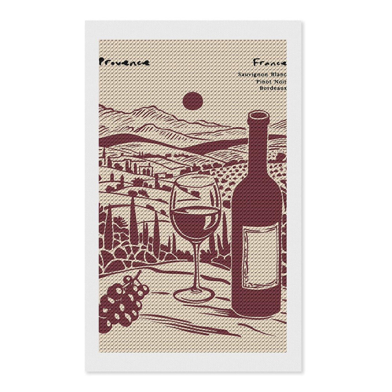 Junmoney Provence Wine Country Illustration Diamond Painting Canvas Set 12"x20", Full Kit Included, Calming Craft to Unwind, Farmhouse Decor, Christmas Gift
