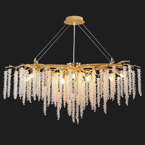 Miniatura 141 de Candelabro moderno de ramas de árbol de cristal, color negro, 40 pulgadas, Art Deco Rectángulo Lineal con gotas de lluvia para interiores, comedor