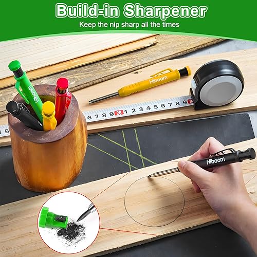 Miniatura 7 de Hiboom Paquete de 4 lápices de carpintero con 36 repuestos (rojo, negro, amarillo), herramienta de marcado de carpintería resistente de 0.116