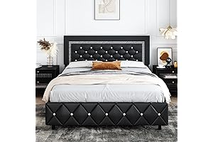 HOMBCK Queen Size Girly Bed Frame: Dreamy Diamond Tufted Retreat