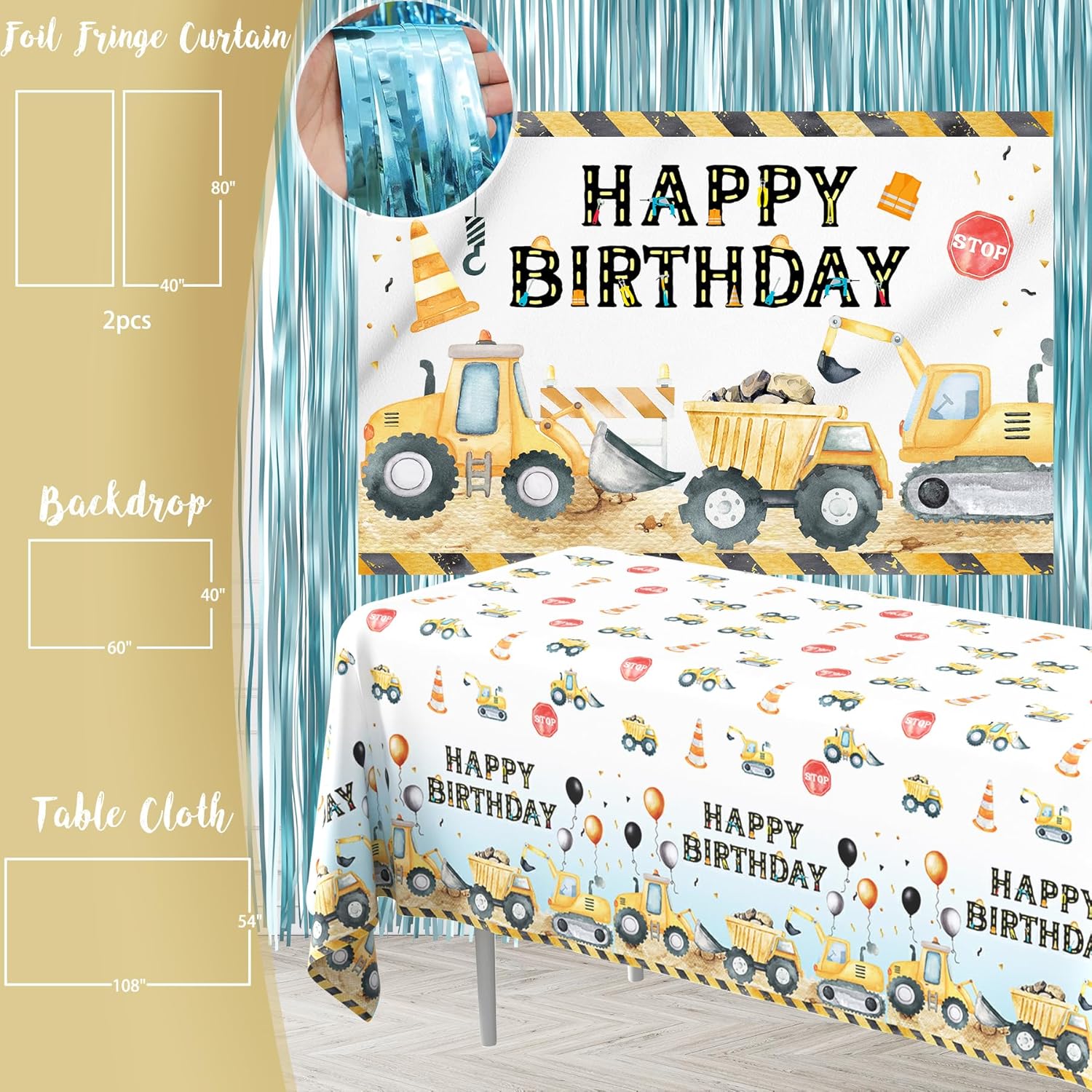 Construction Birthday Party Supplies, Construction Birthday Decorations, Dump Truck Party Decor, Backdrop, Cake Toppers, Balloon Garland, Tablecloth, Cupcake Toppers, Foil Balloons - Image 4