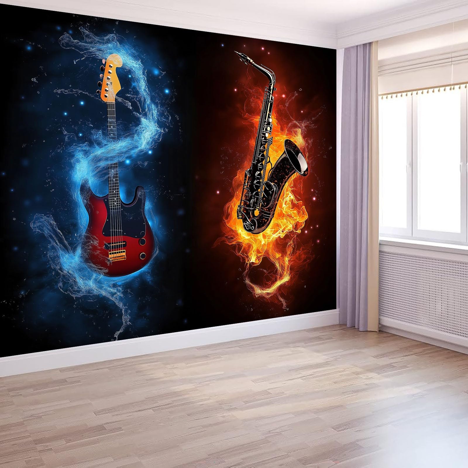 Genérico Papel pintado fotográfico Fantasía Música Instrumento Musical Decorativos, Negro Papel pintado panorámico, 250 x 175 cm decoración de pared para sala de estar dormitorio infantil