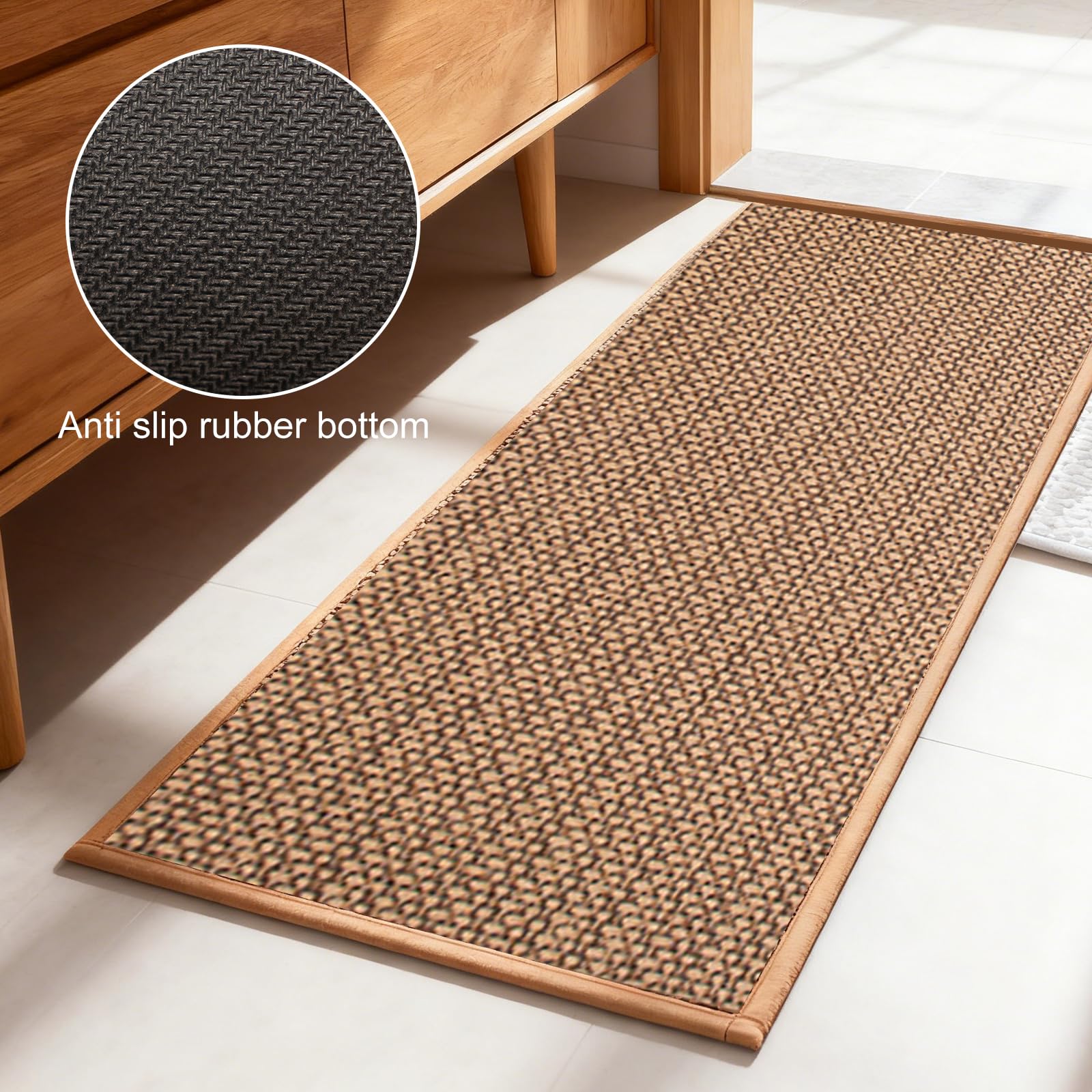 Tappeto da cucina lavabile antiscivolo 43,5×180cm: Tappeto corridoio in tessuto rapido, tappeto corridoio assorbente, corridori da cucina tessuti effetto sisal per ingresso, cucina, soggiorno