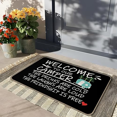 Miniatura 82 de Tapete divertido para puerta de campamento de 17 x 30 pulgadas, regalos de campamento para mujeres, alfombras de cámper para interior, alfombra
