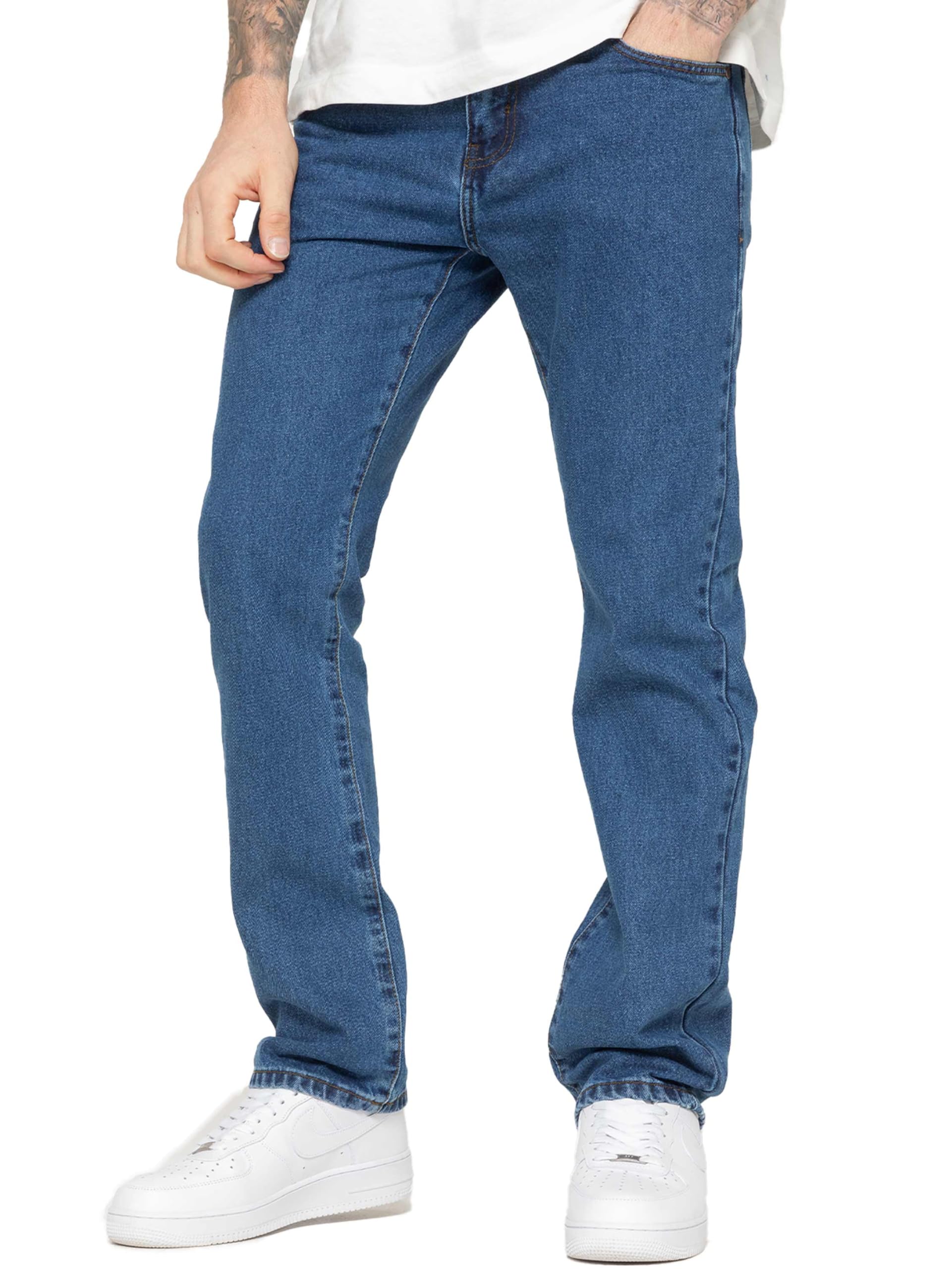 BRAND KRUZE Mens Straight Leg Jeans Casual Cotton Regular Fit Denim Pants for All Waist Sizes KZ109 Blue 38W / 27L