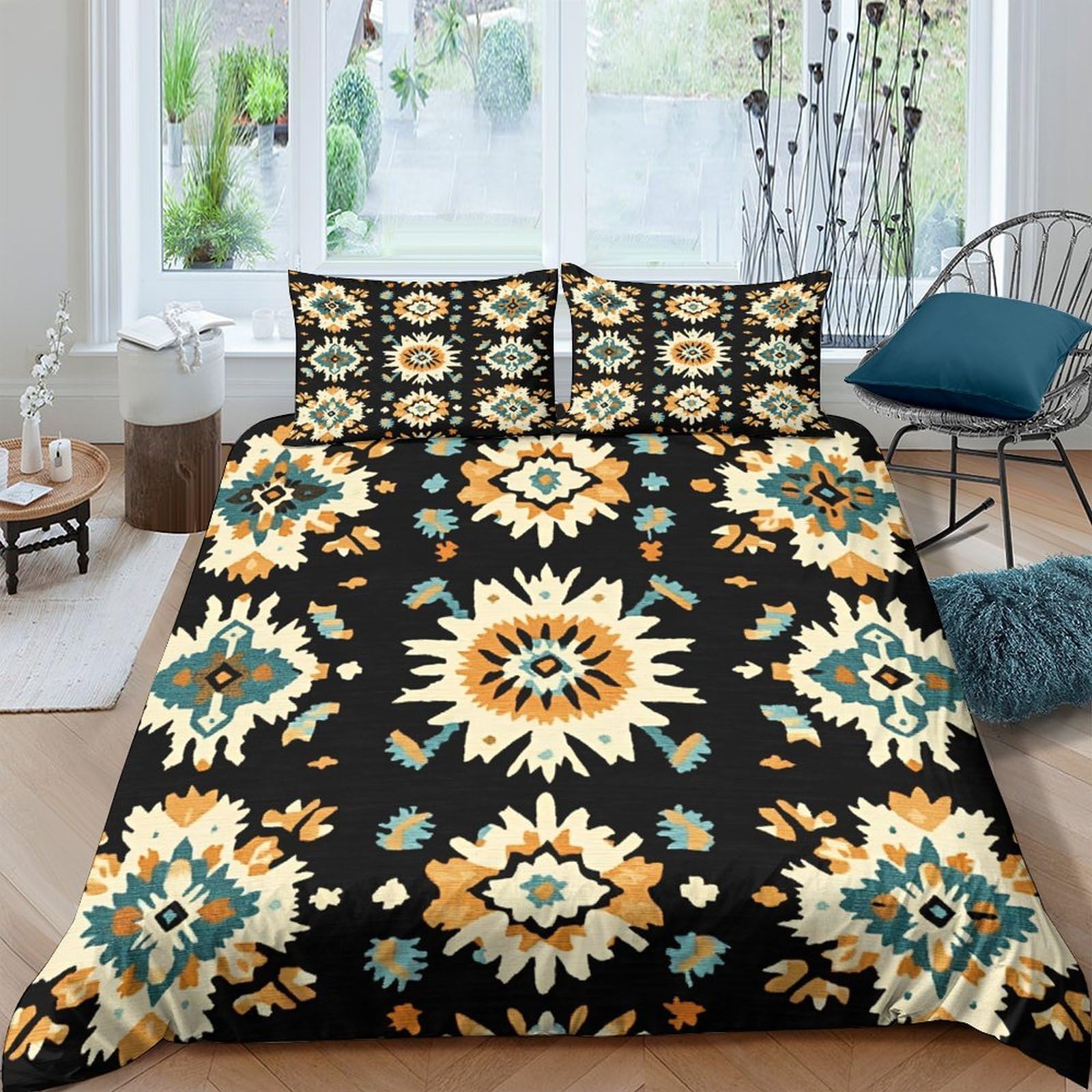Ctjqhvkz Style-2 3D Printed Ethnic Geometric Fitted Sheet Microfiber Soft Breathable Boho Floral Bed Cover For Bedroom Guest Room Decor Single（135X200cm）