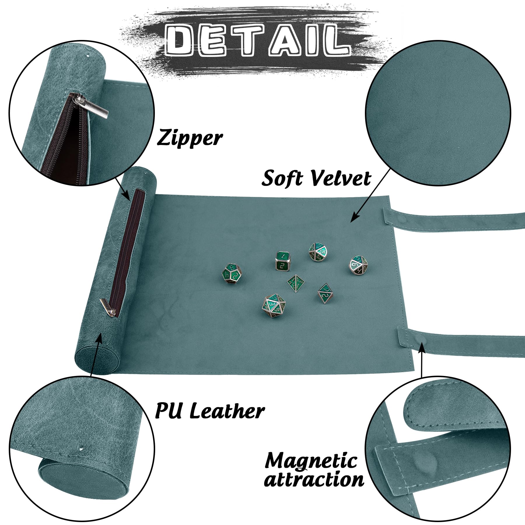 SIQUK 2 Piezas Tapete para Dados 2 en 1 Bandeja de Dados Plegable Bolsa Almacenamiento Tablero Dado Cuero PU con Cremallera para DND RPG (Cian, Negro)