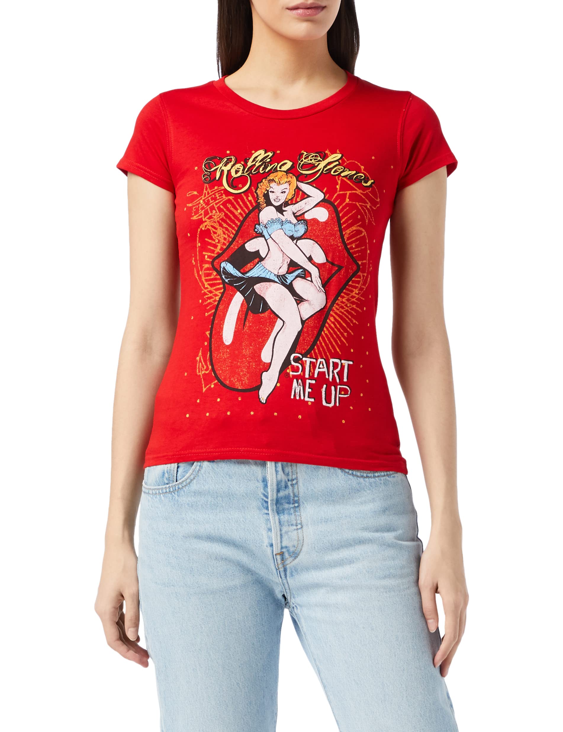 Rolling Stones The T Shirt Start Me Up Logo Official Womens Red Skinny Fit XXL