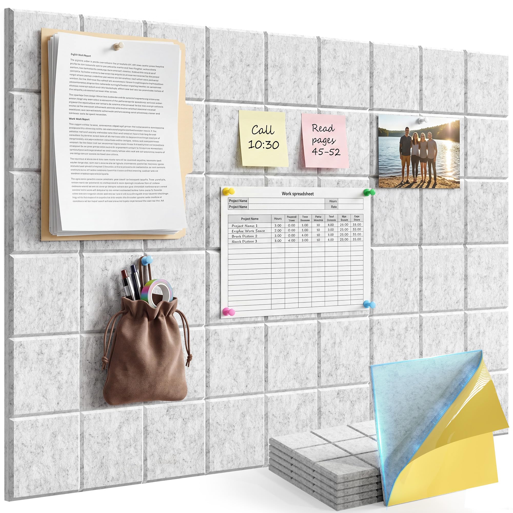 Große Filz Pinnwand Selbstklebend mit 30 Pinnnadeln, 6 Stück 30x30cm Filzboard Memotafeln Memo Boards Bulletin Board Wanddekoration für Büro Küche, Fotos Memos