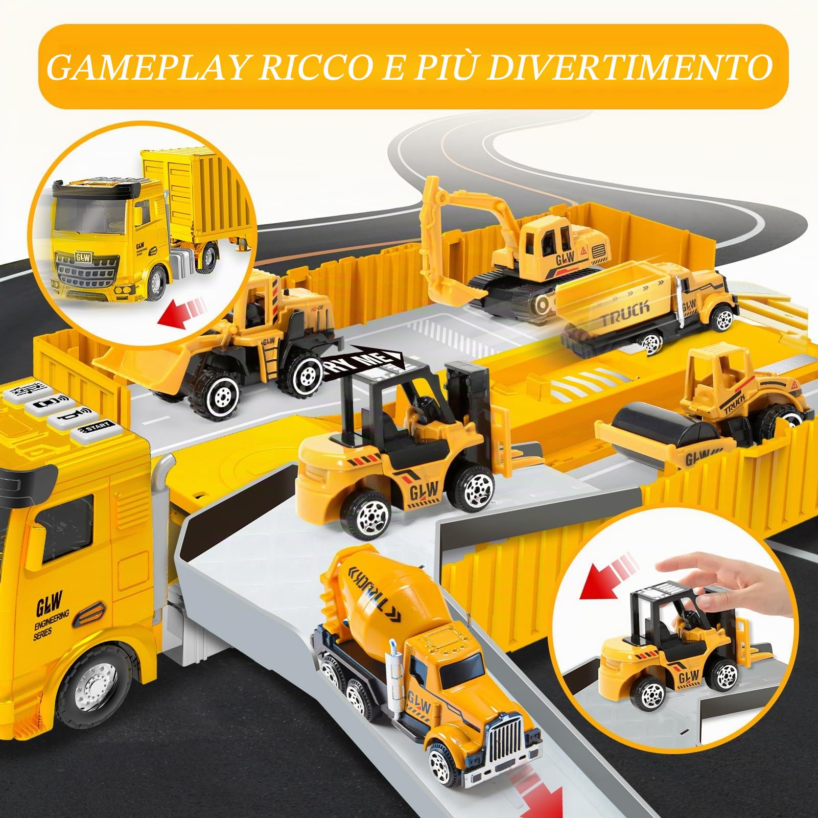 Veicoli da cantiere per ragazzi da 3 a 7 anni, veicoli da cantiere, per bambini, per auto, camion, gru, escavatore, camion ribaltabile, giocattolo per 3, 4, 5, 6, 7 anni, regali per ragazzi