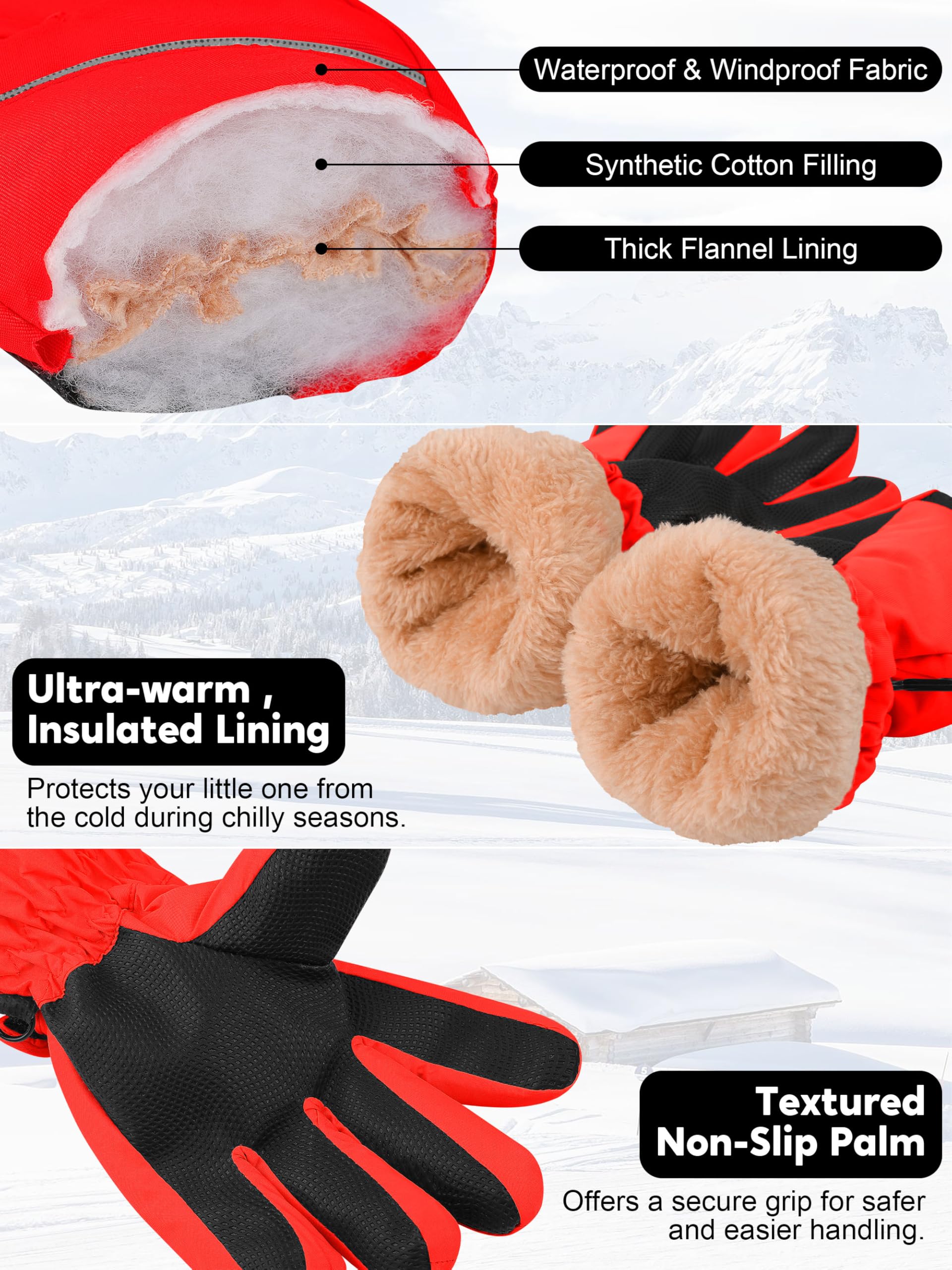 Cooraby 6 Paar Kinder Skihandschuhe Schneehandschuhe Wasserdicht Winddicht Handschuhe Winter Snowboard Sport Handschuhe für Jungen Mädchen Kaltes Wetter