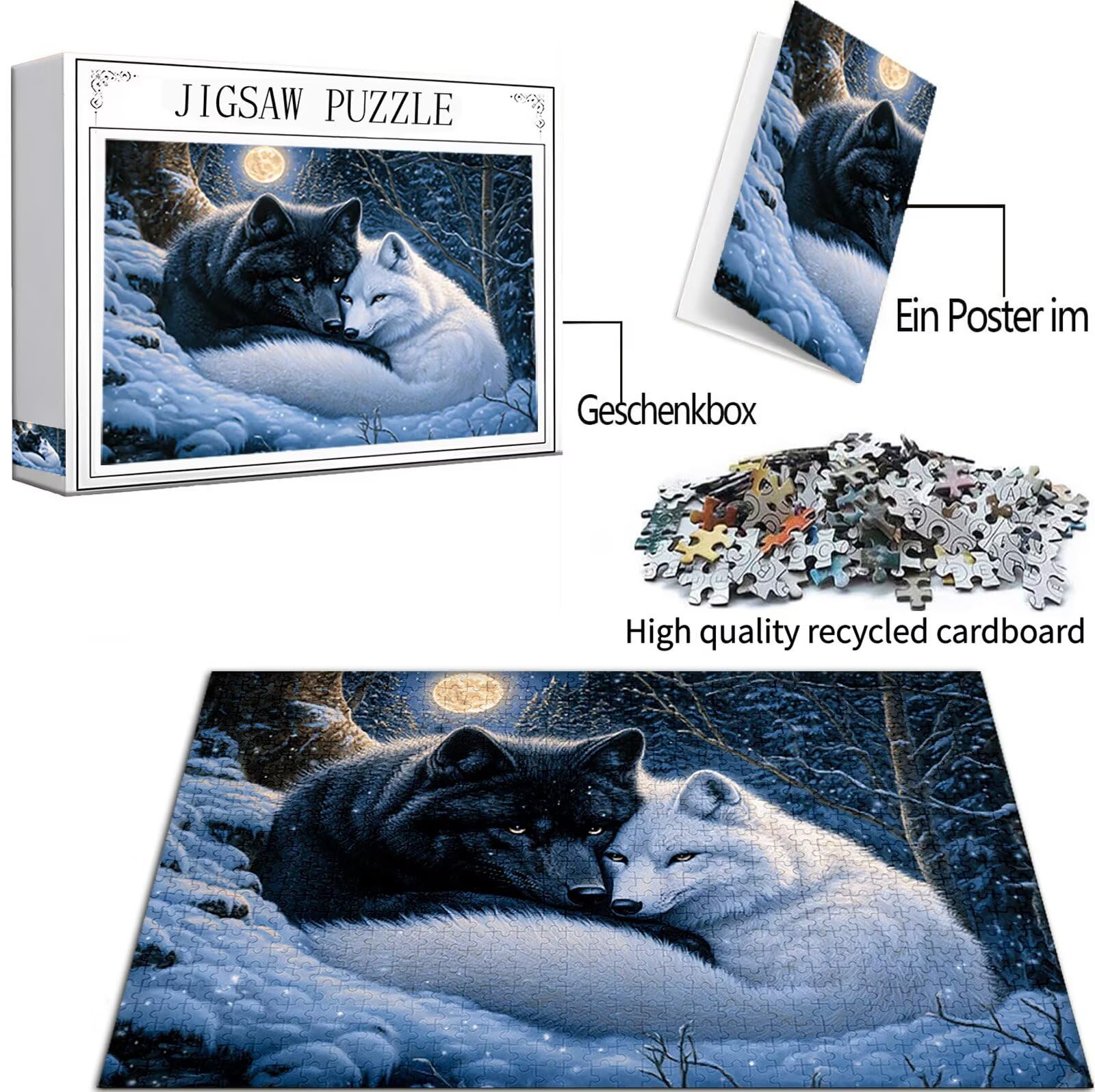 Wolf Puzzle 2000 Teile Erwachsene, Groß Puzzle Winter Poster Design, Holz Jigsaw Kreativ Set für Erwachsene Teile mit Geschenkbox Verpackung for Wanddeko Wohnzimmer, Geschenke, 100x70cm, Model422