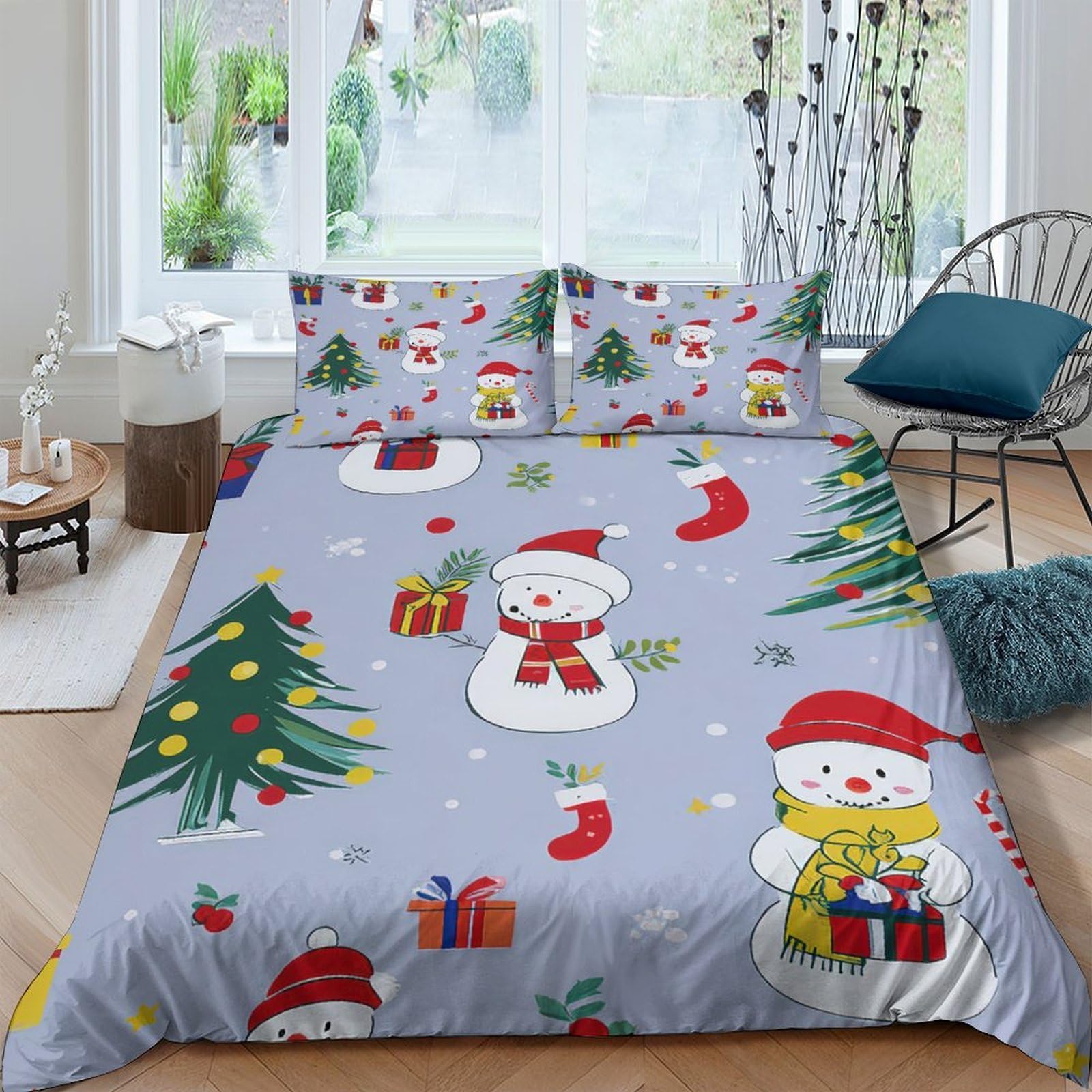 Ctjqhvkz Style-4 3D Printed Christmas Snowman Fitted Sheet Microfiber Soft Breathable Xmas Tree Bed Cover For Bedroom Dorm Mattress Decor 116 Single（135X200cm）