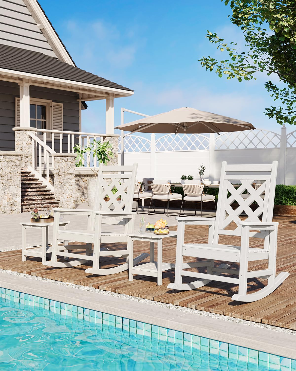 Comfort Superiore - Sedia a Dondolo Da Giardino Adirondack in HDPE, Schienale Alto, Resistente Alle Intemperie, Capacità Di Carico 380 kg, Ideale Per Terrazza, Patio, Piscina o Veranda