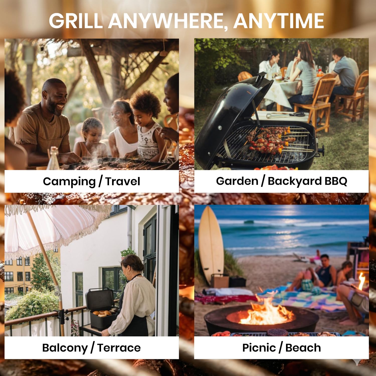 Ved Przenośny grill – składany grill w stylu notebooka dla 2 do 3 osób, wykonany ze stali nierdzewnej, na taras, patio, podwórko, kemping, wędrówki i wycieczki na plażę, 35 x 24 x 39 cm