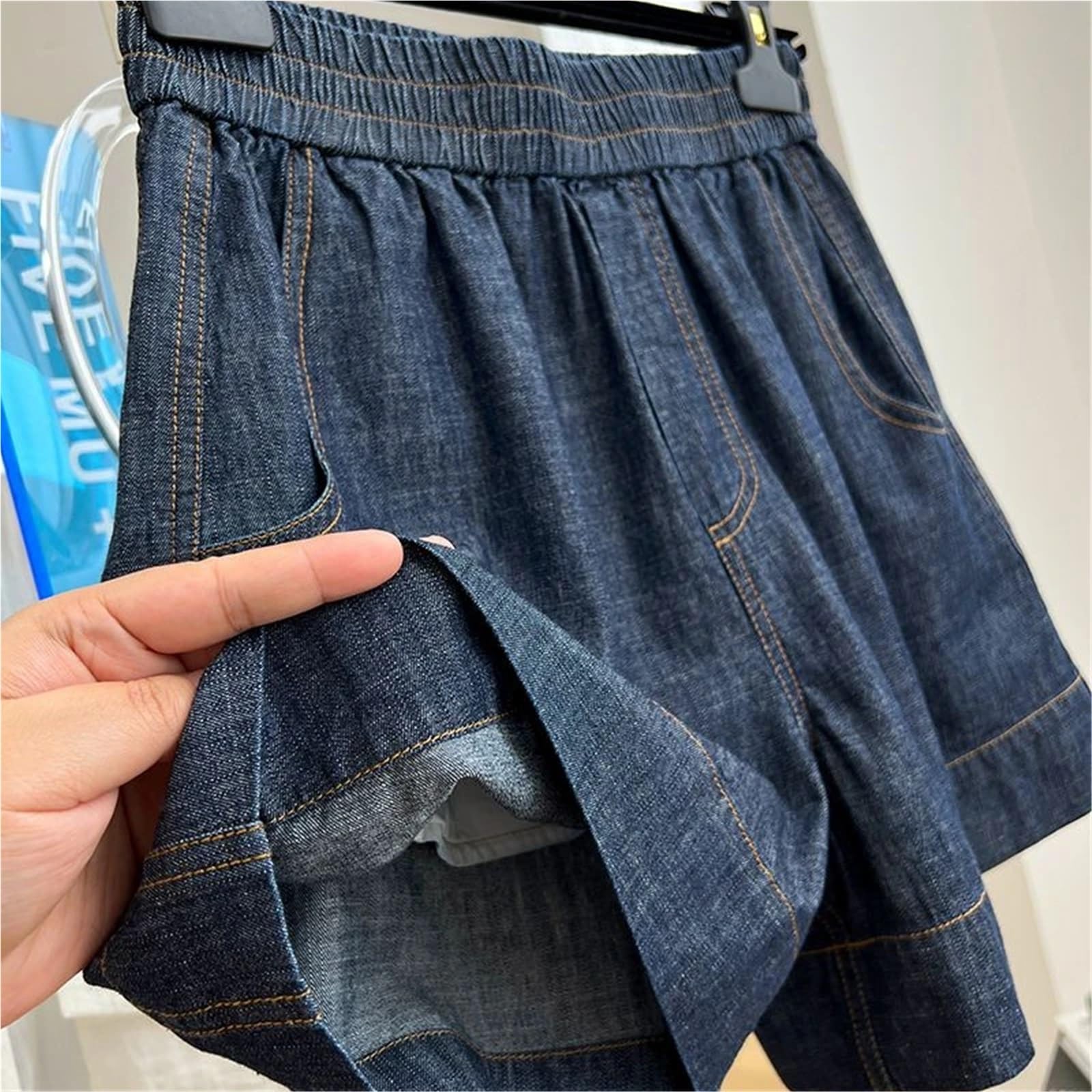 Falda Vaquera Mujer Pantalones Cortos Vaqueros con cordón for Mujer, Ligeros, Elegantes, Informales, de Verano, con Falda