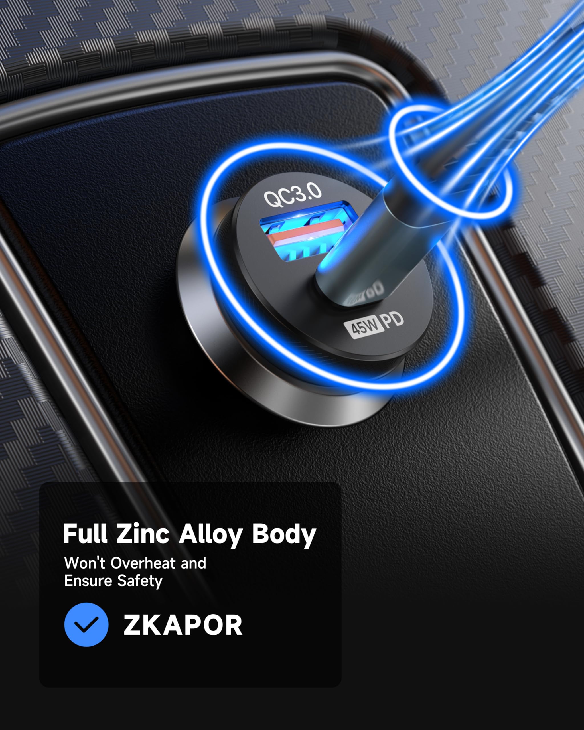 ZKAPOR 90W Caricatore Auto USB C 12V Presa Accendisigari Ricarica Rapida PD 45W & QC3.0 Adattatore Accendisigari USB C Auto Compatibile con iPhone 15 Pro Max/14/13, Galaxy S24/S23, Google Pixel