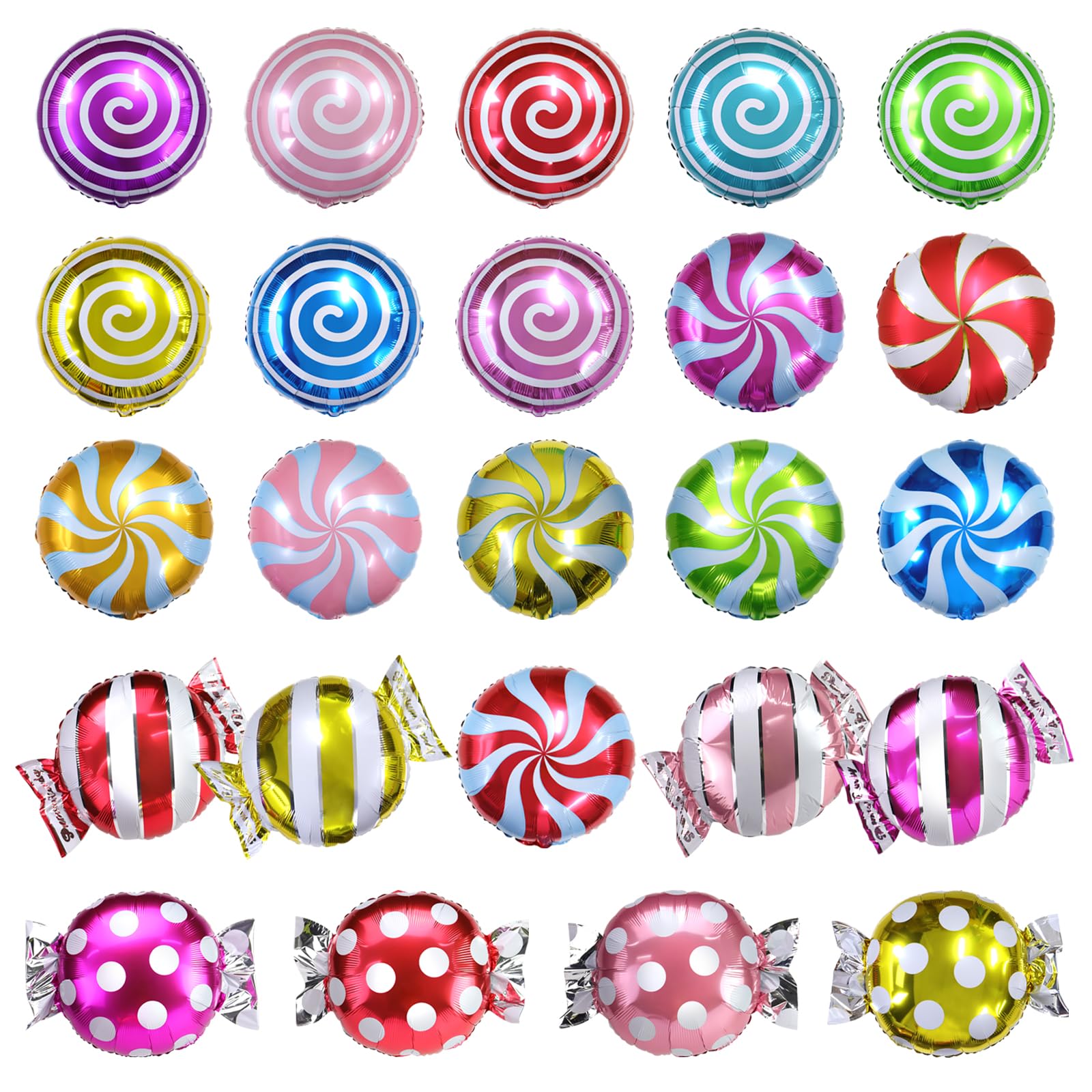 Fltengle 24 Pack 18inch Candy Balloons Round Lollipop Foil Balloons Colorful Sweets for Candyland Decoration, Birthday Party Decoration,Wedding Decoration