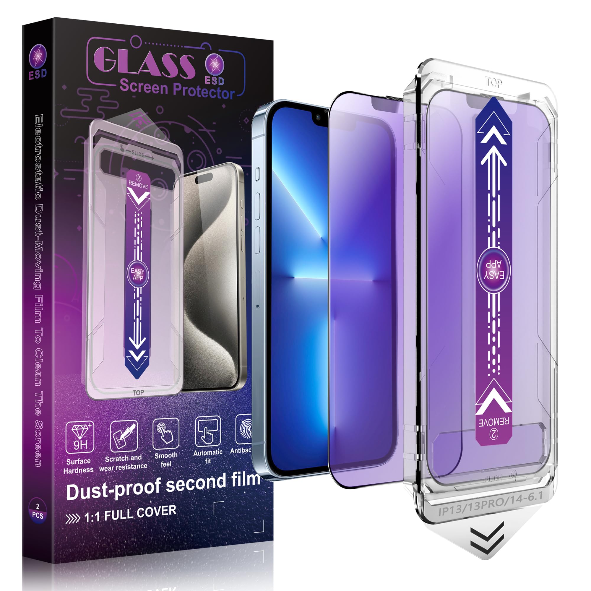 SHANG PIN JIA 2 Pack Anti Blue Light Matte Screen Protector for iPhone 16e and iPhone 14 and iPhone 13 and iPhone 13 Pro 6.1-Inch Auto Dust Removal, No Bubbles, Tempered Glass Film, Easy Installation