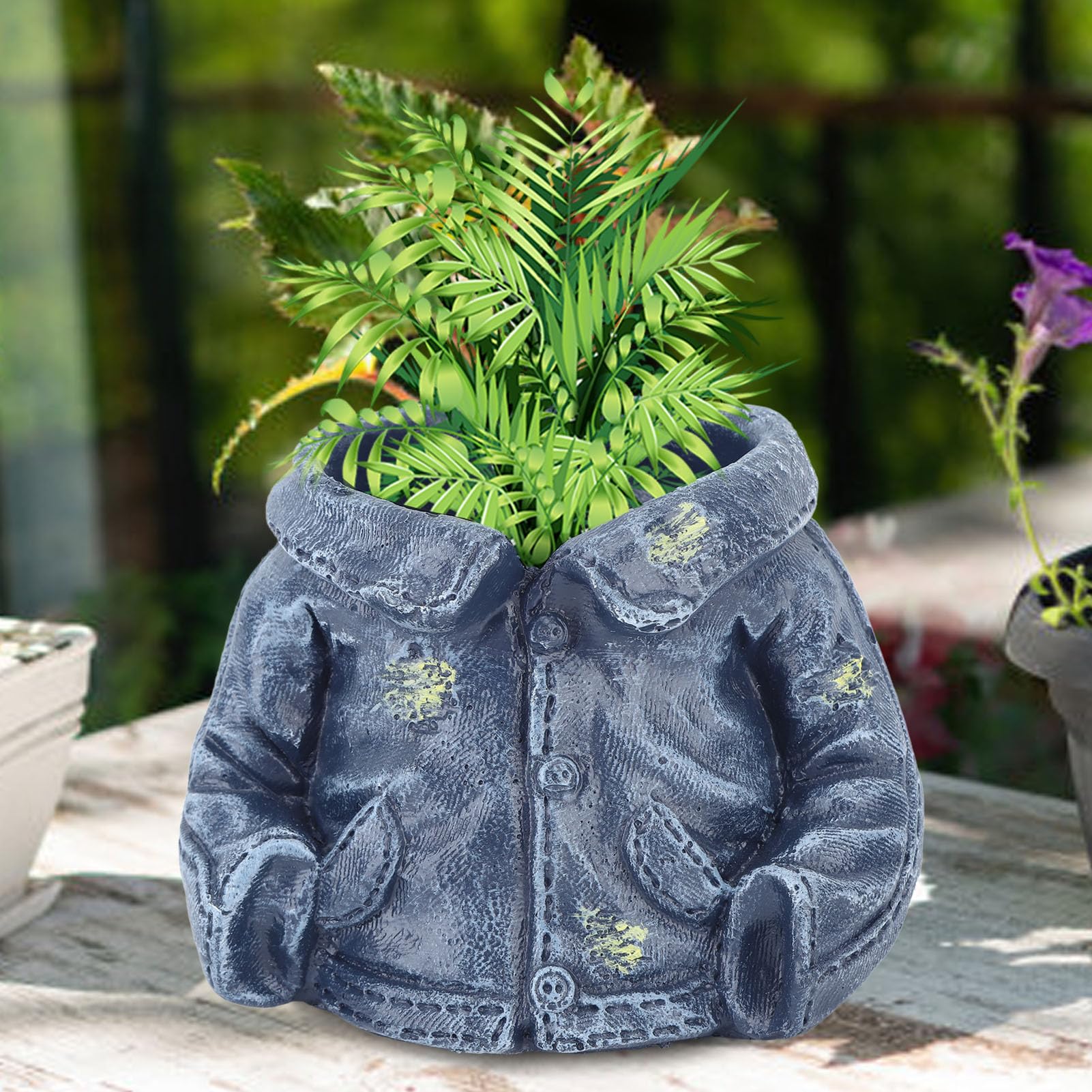 RIZGHWOY Moderner Kunstharz-Sukkulenten-Blumentopf, Kreativer Cowboy-Hemd-Übertopf für Tischdekoration, 11,5 cm, Blau