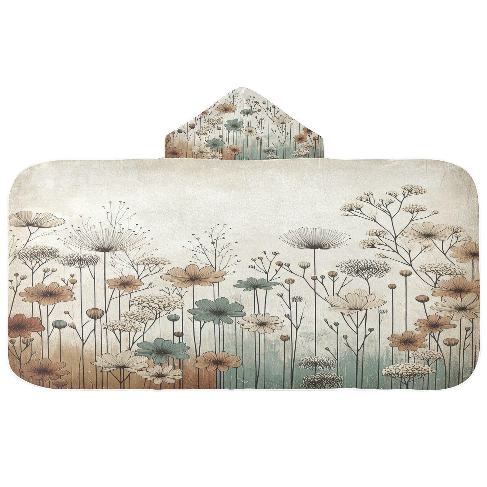 Kigai Vintage Flowers Hooded Beach Towel for Kids Soft Absorbent Quick Dry Bath Towel with Hood Lightweight Toddler Shower Pool Bath Wrap for Boys Girls