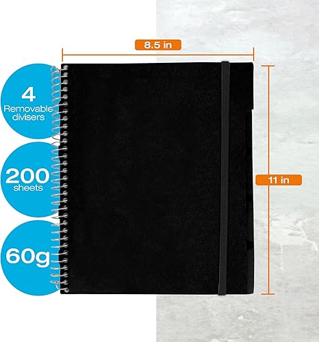 Miniatura 8 de Confetti Cuaderno de espiral perforado con agujeros, 4 divisores extraíbles, cubierta a prueba de derrames, banda elástica de cierre, bolsillo de