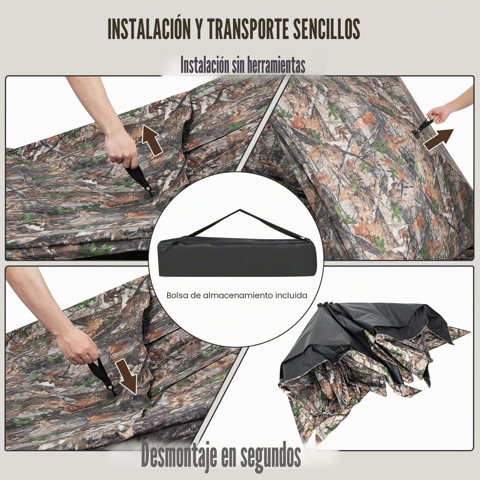 GOPLUS Tienda de Campaña de Caza, Tienda de Camuflaje con Visión de 270° para 2-3 Personas, Tienda de Caza Portátil con Bolsa de Transporte, Escondite de Camuflaje para Caza, Fotografía, Camping