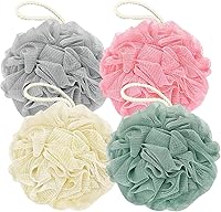 RNOAFMU Shower Loofah Bath Sponge - 60G Exfoliating Mesh Pouf Balls, Hygienic Vacuum-Sealed, 4 Vibrant Colors for Rich Lather