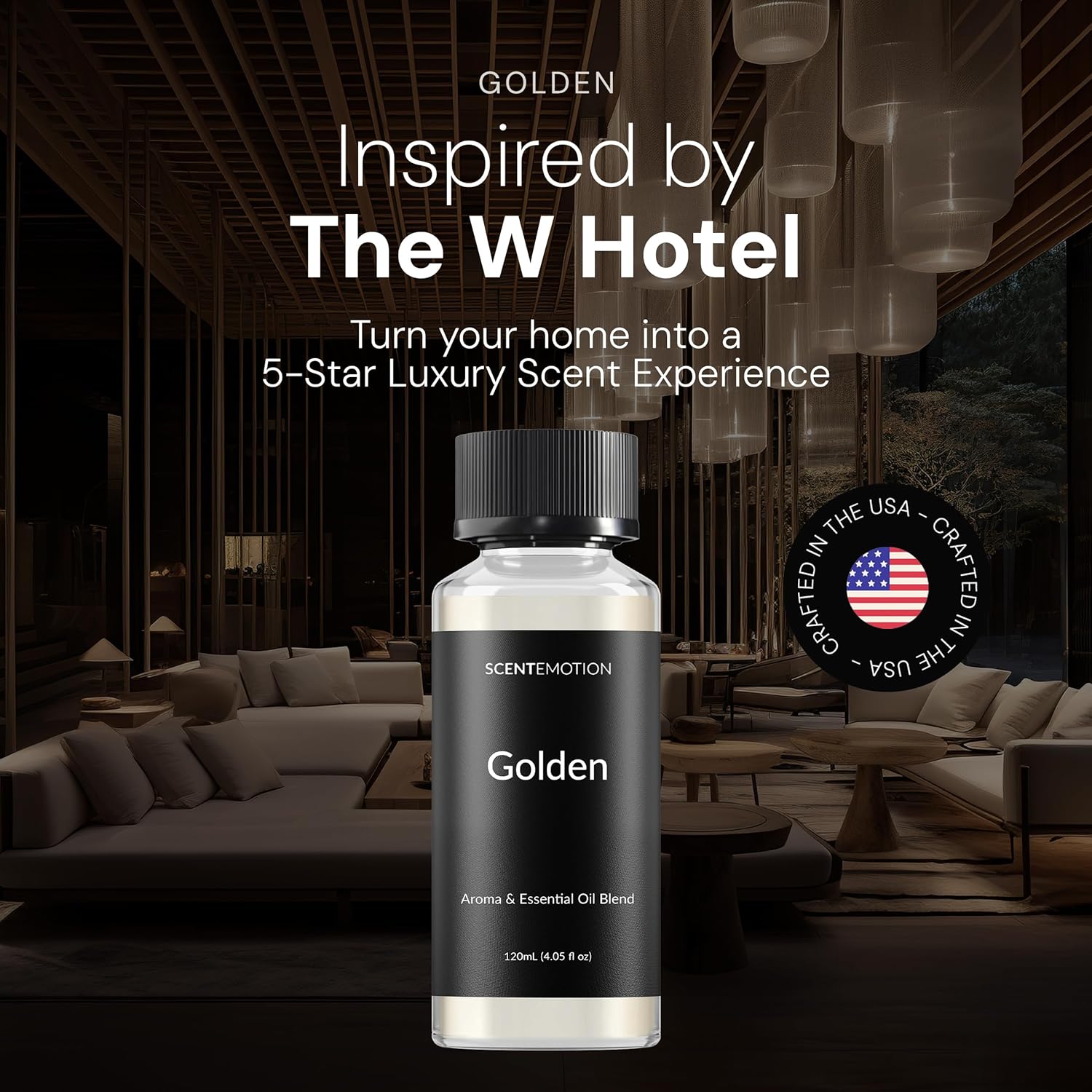 Golden Diffuser Fragrance Oil, Opulent Resort-Style Aroma,  Essential Oils Blend for Home, Ultrasonic & Waterless Diffusers  | Bergamot, Jasmine & Lemongrass |  4.05 fl oz, 120 mL - Image 2