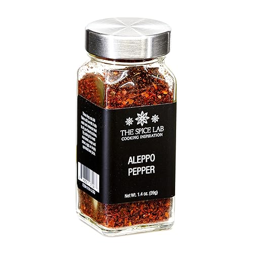 The Spice Lab Aleppo Chile Flakes Gourmet triturado de pimiento rojo (tarro francés) OU Kosher sin gluten sin transgénicos todo natural  Mezcla de
