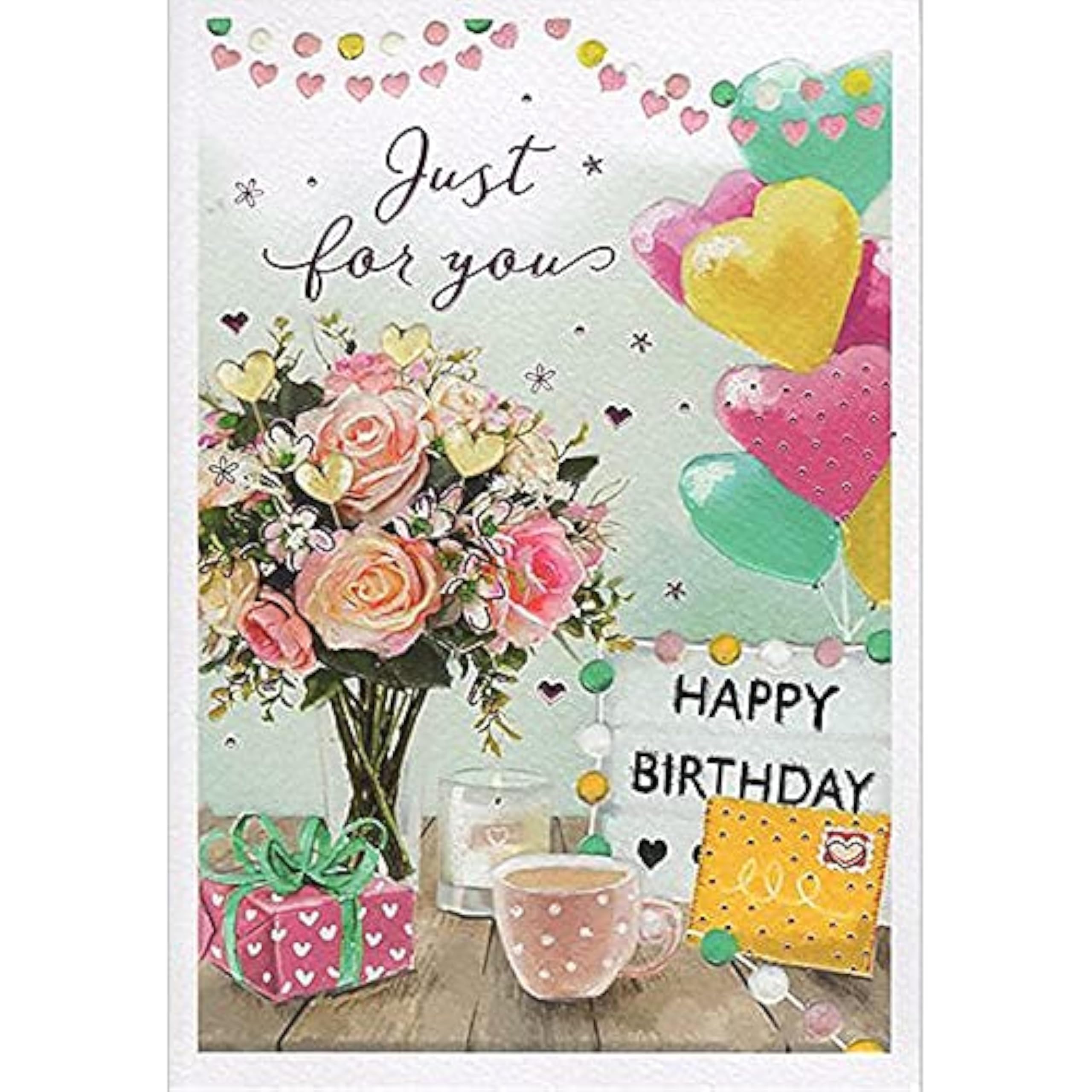 ICG Geburtstagskarte Für Frauen – „Just For You“ Mit Blumen-Vase & Ballons