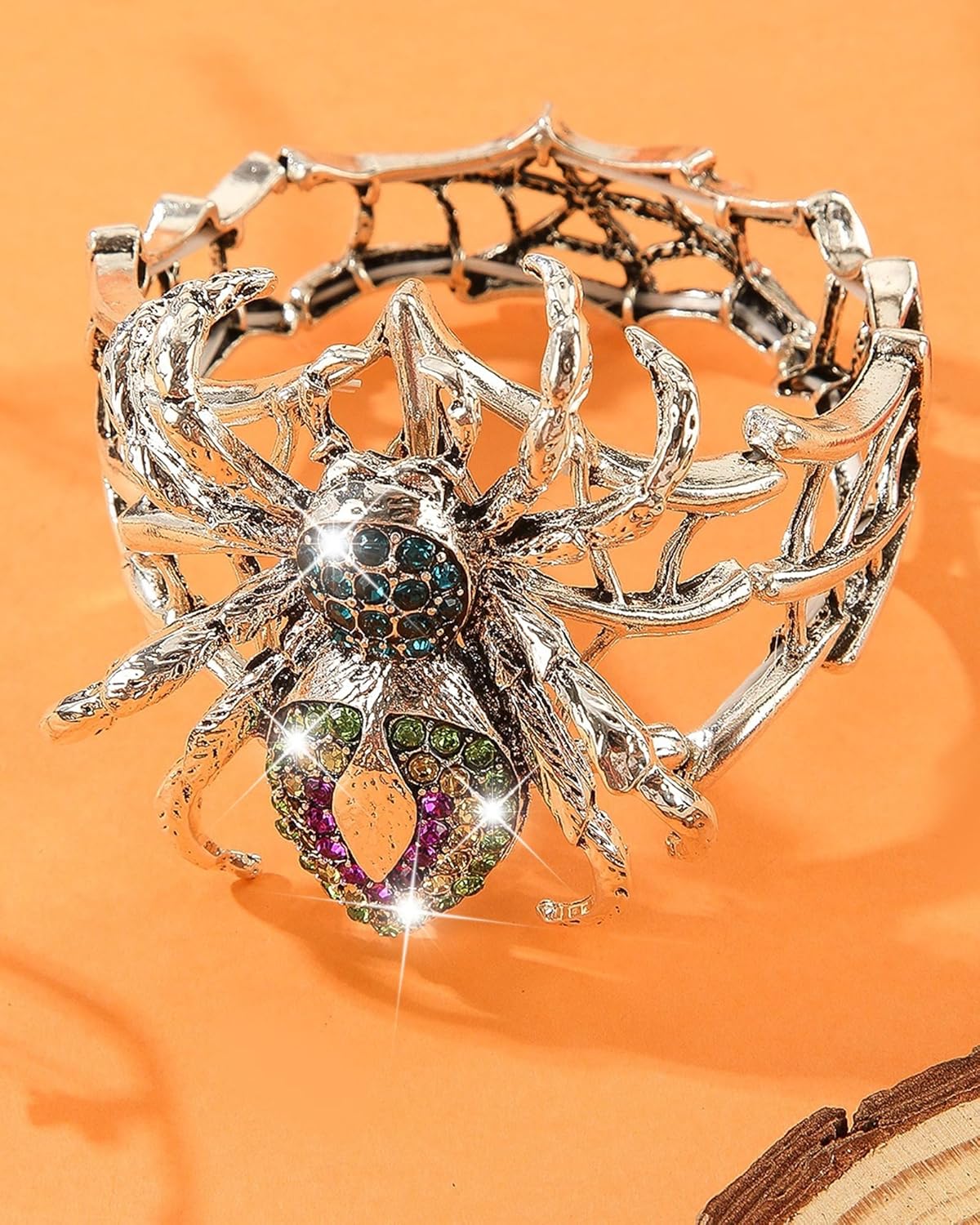Halloween Spider Bracelet for Women Chunky Black Silver Spider Web Bangle Sparkly Rhinestone Araneid Bracelet Halloween Costume Jewelry Accessories - Image 5