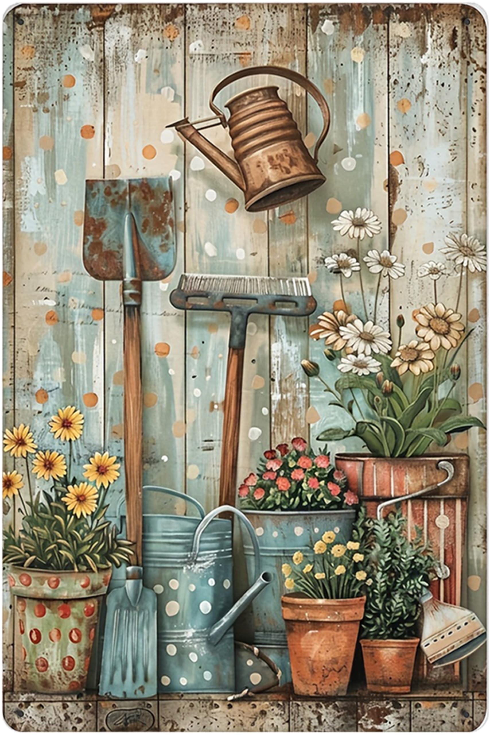 Vintage Garden Tin Sign,Retro Flower Metal Sign,for Home Greenhouse Yard Outdoor Cottage Bedroom Decor,Gardening Gifts 8X12 Inch (Age & Gardening Quote)