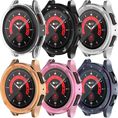 6-Packs Protector Cover Compatible with Galaxy Watch 5 Pro 45MM Case Soft TPU Bumper Shock-Proof Anti-Scratch Protective Shell for Samsung Galaxy Watch 5 Pro Screen Protector Smartwatch Accessory