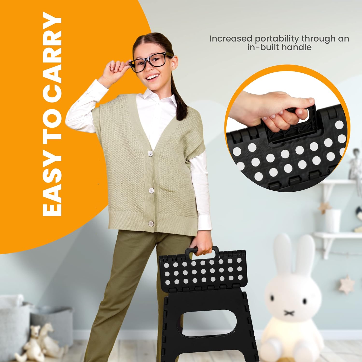 Utopia Home Folding Step Stool - (Pack of 1) Foot Stool with 11 Inch Height - Holds Up to 300 lbs - Lightweight Plastic Foldable Step Stool for Kids, Kitchen, Bathroom & Living Room (Black)