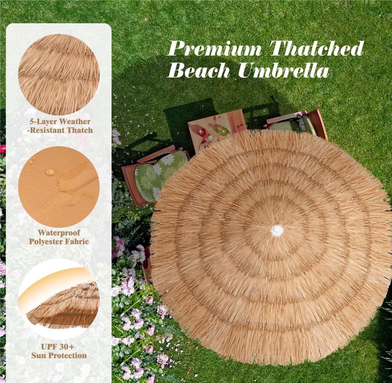 KOMFOTTEU Parasol de Jardin Exterieur Φ175 cm, Hauteur Réglable 140-190 cm