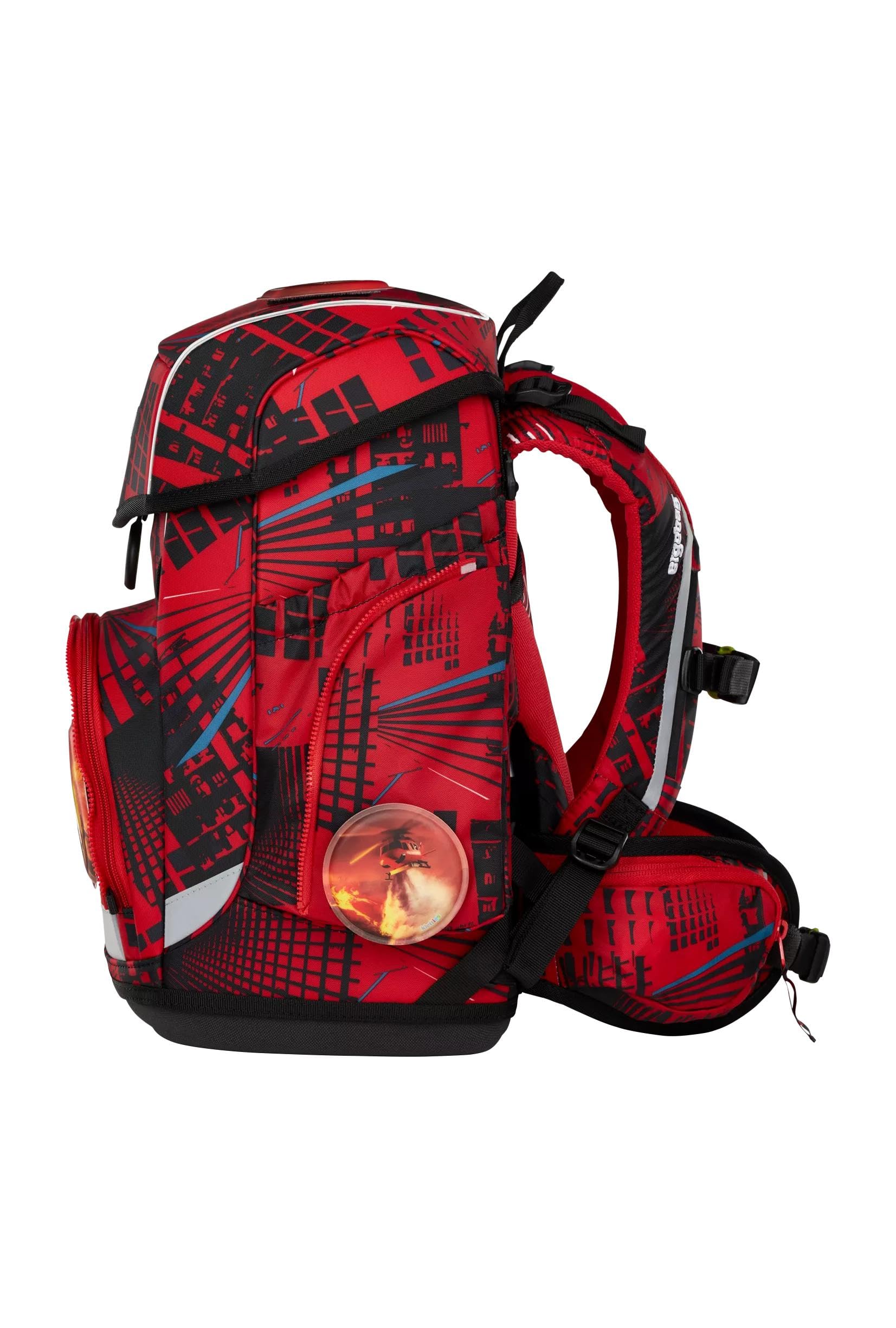 ergobag Schulranzen-Set cubo Set AlarmBärreitschaft - Rot | Ergonomischer Schulranzen Klassisch, 5-teilig, für die 1. Klasse Grundschule, Kollektion AW24/25