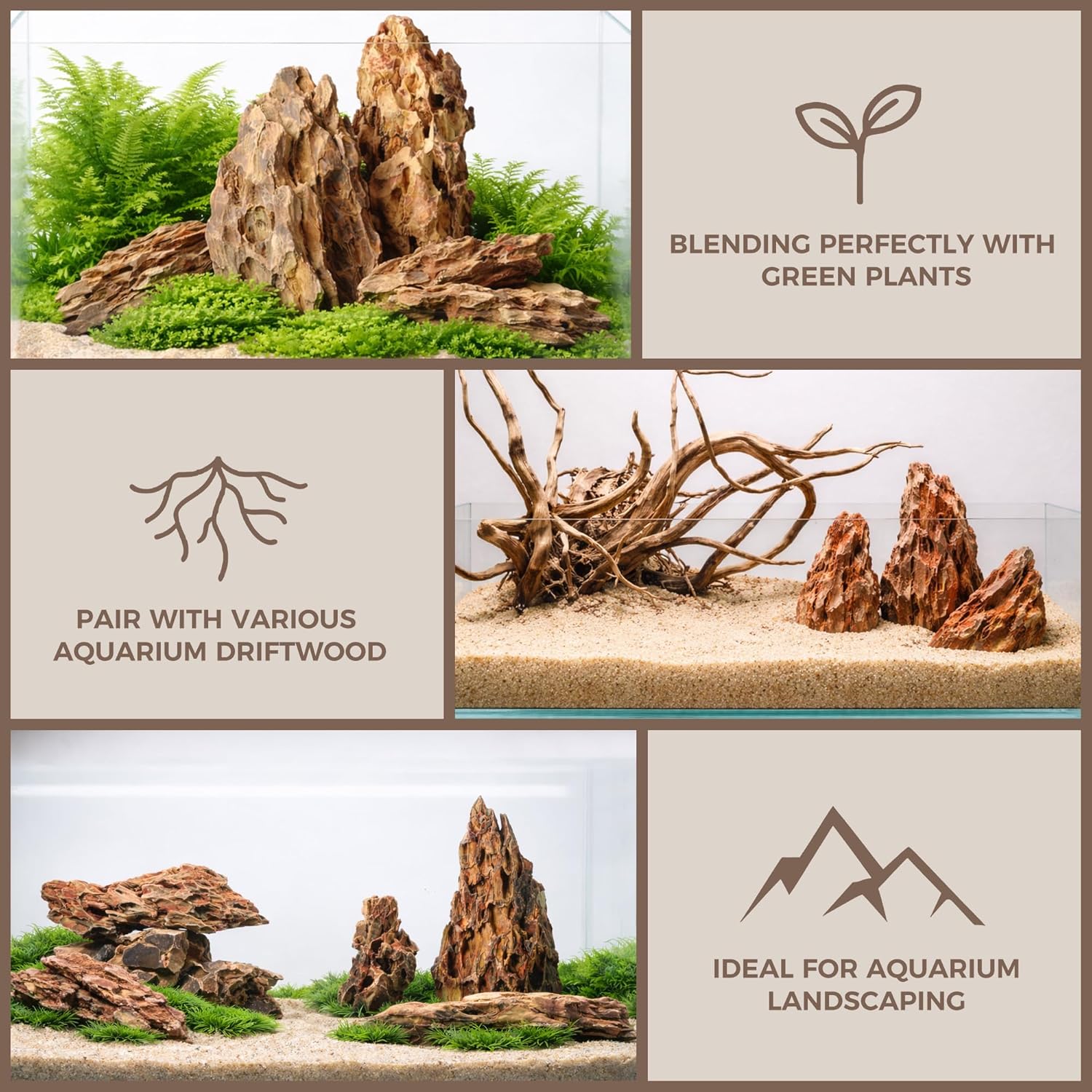 6.1-8.1 Inches Natural Dragon Stone, 6 PCS Large Aquarium Rocks for Aquascaping, Terrariums, Reptile Tanks & Aquarium Décor